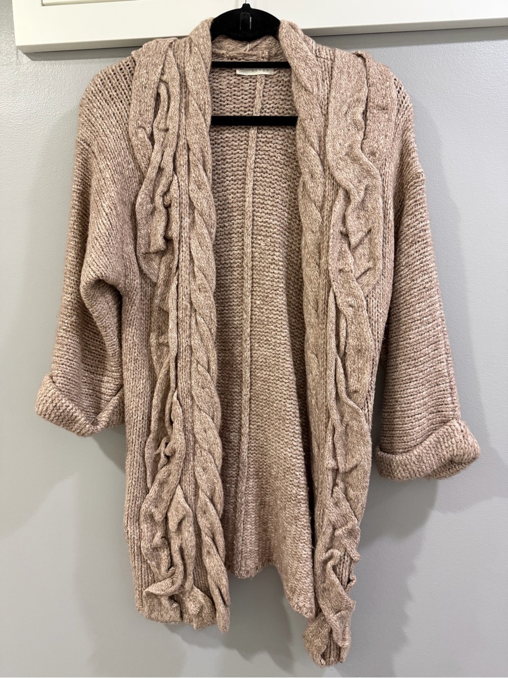 hinge Neutral Taupe Cable-Front Open Cardigan